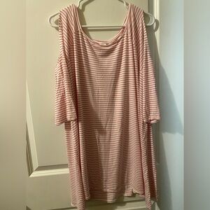 Terra & Sky Striped red & white Cold Shoulder Top